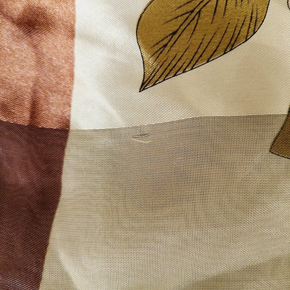 Vtg Floral Peony Satin Scarf Brown Border Lrg Square Lightweight Sheer Material - Picture 9 of 12